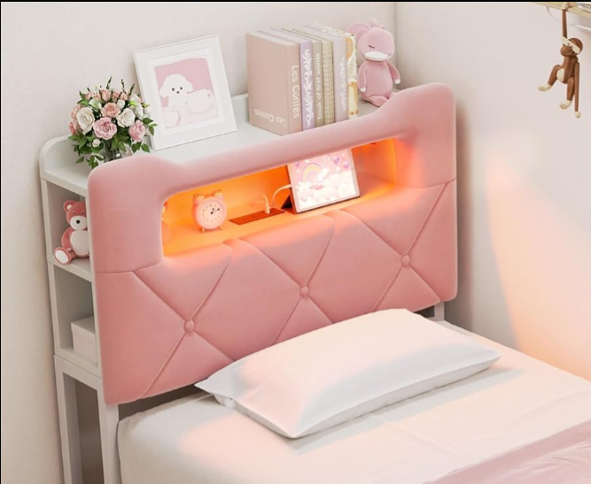 Velvet LED Twin Book Storage Bed