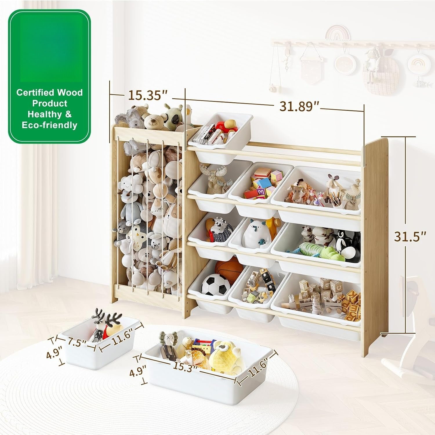 Wood 12 Bin Toy Storage Rack