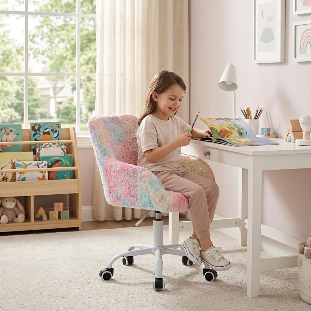 Faux Fur Adjustable Kids Swivel Chair
