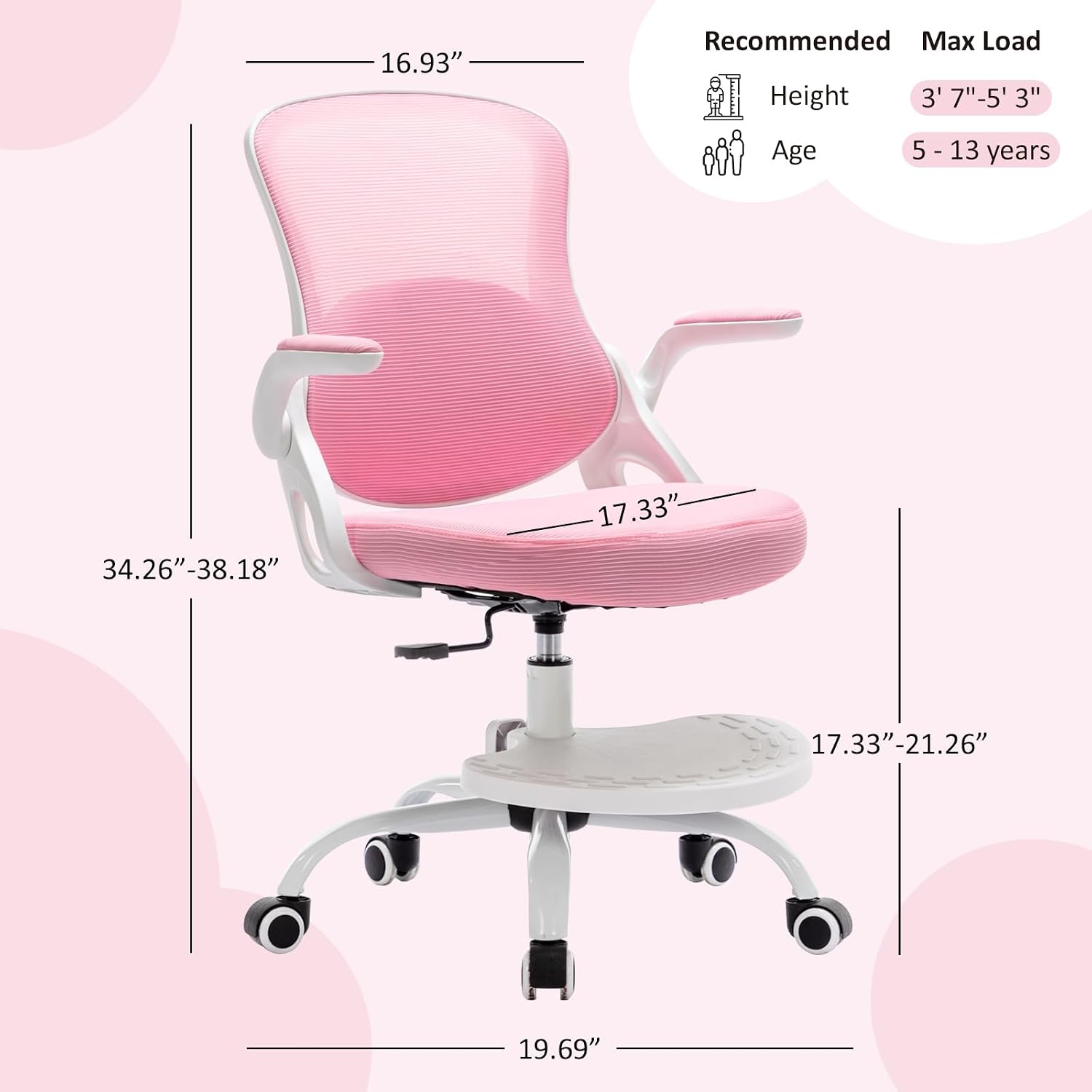 Mesh Pink Adjustable Kids Swivel Chair