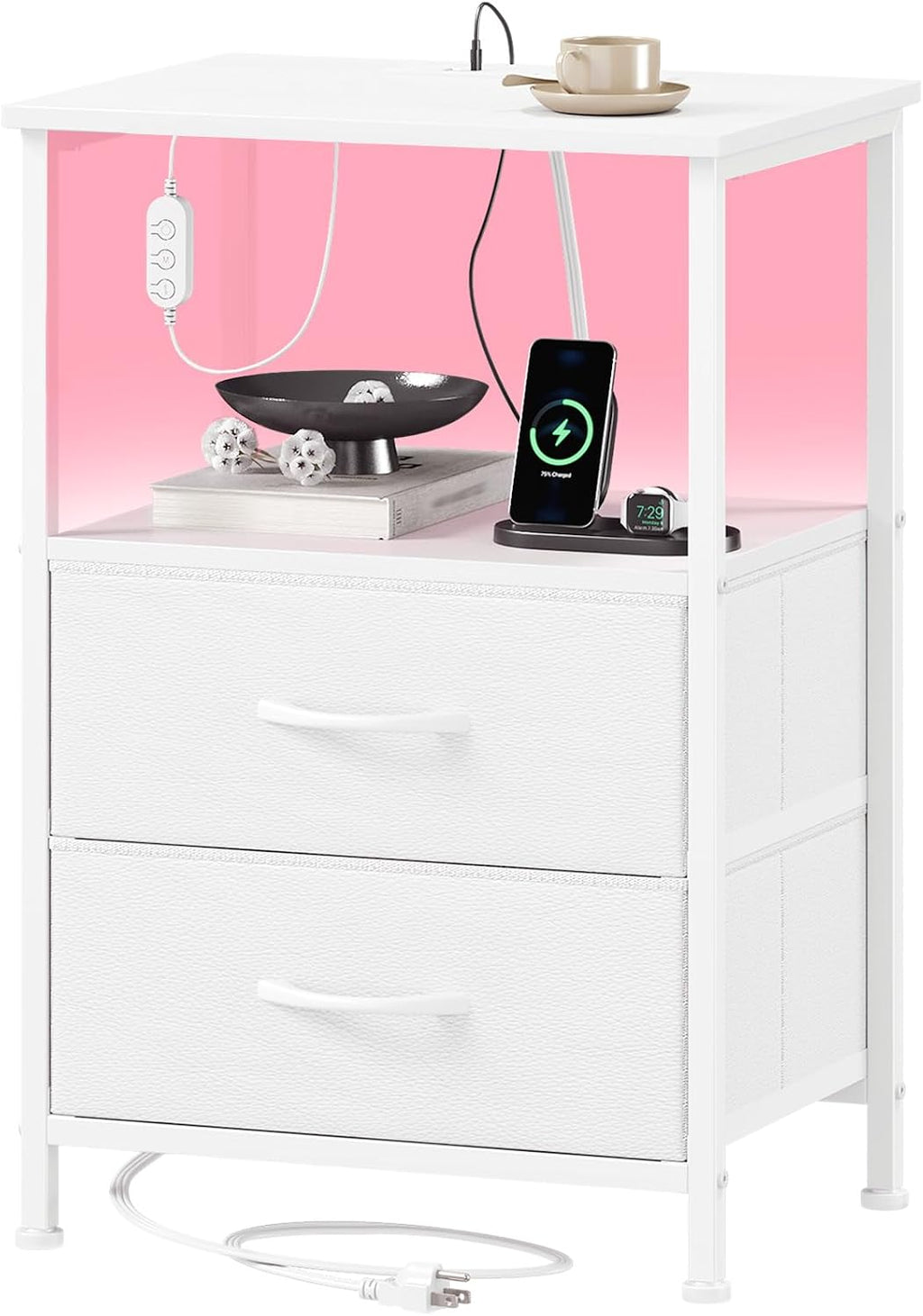 LED USB Fabric Drawer Nightstand