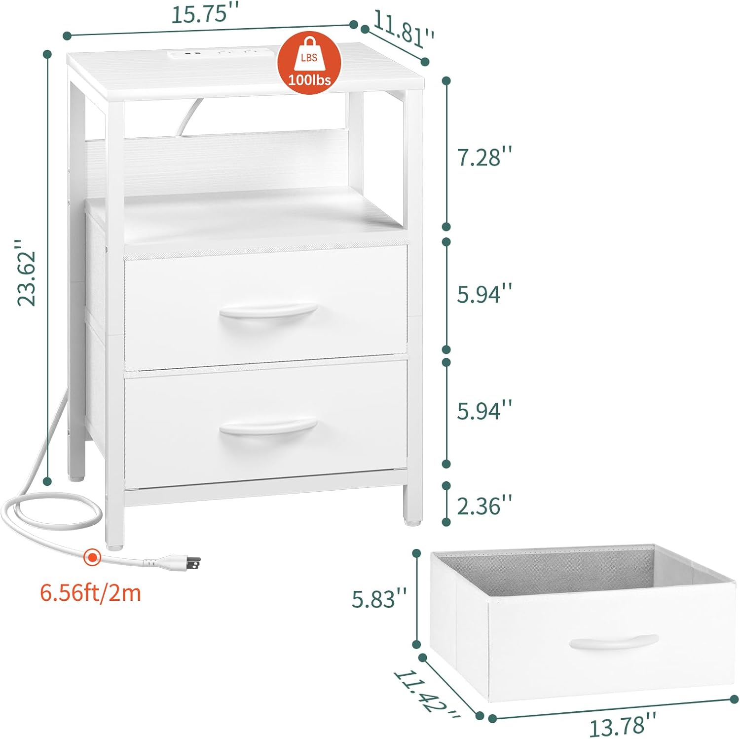 LED USB Fabric Drawer Nightstand