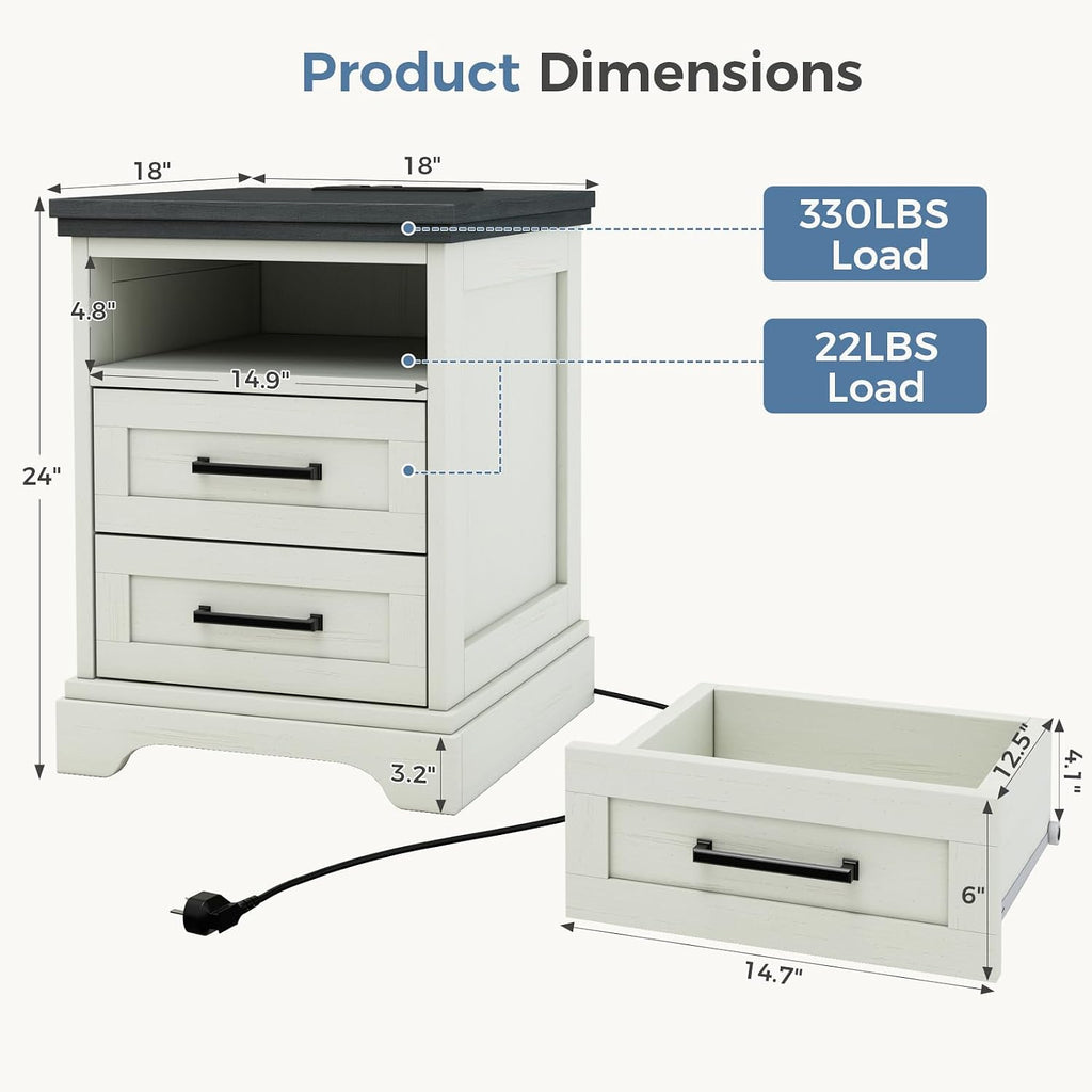 USB Farmhouse Storage Nightstand