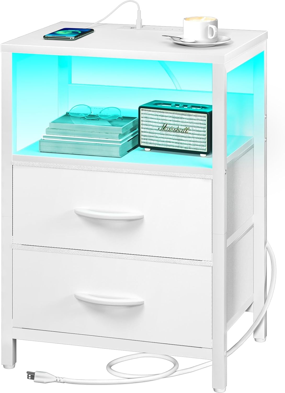 LED USB Fabric Drawer Nightstand