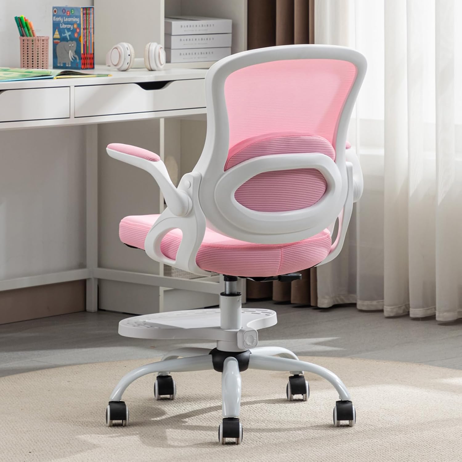 Mesh Pink Adjustable Kids Swivel Chair