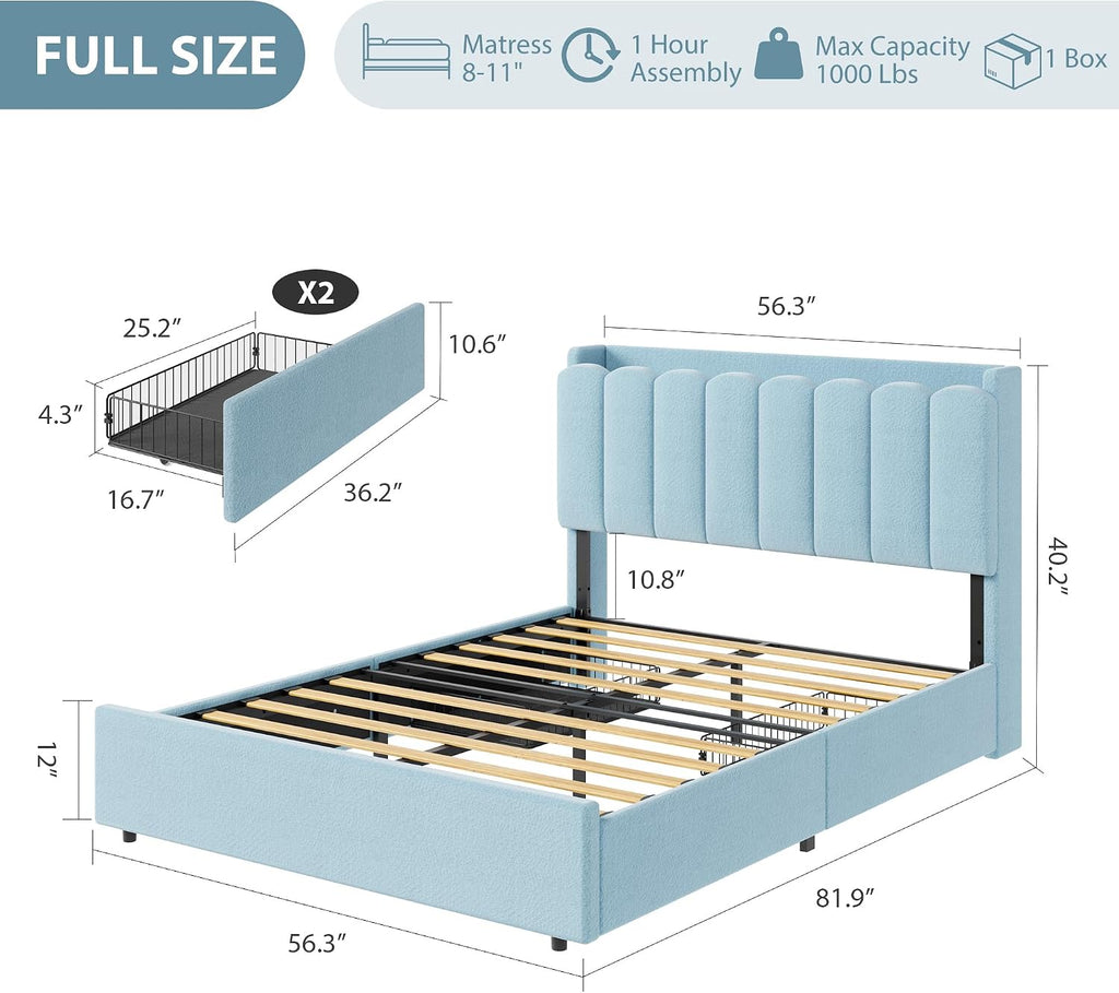 LED Upholstered Full Storage Bed