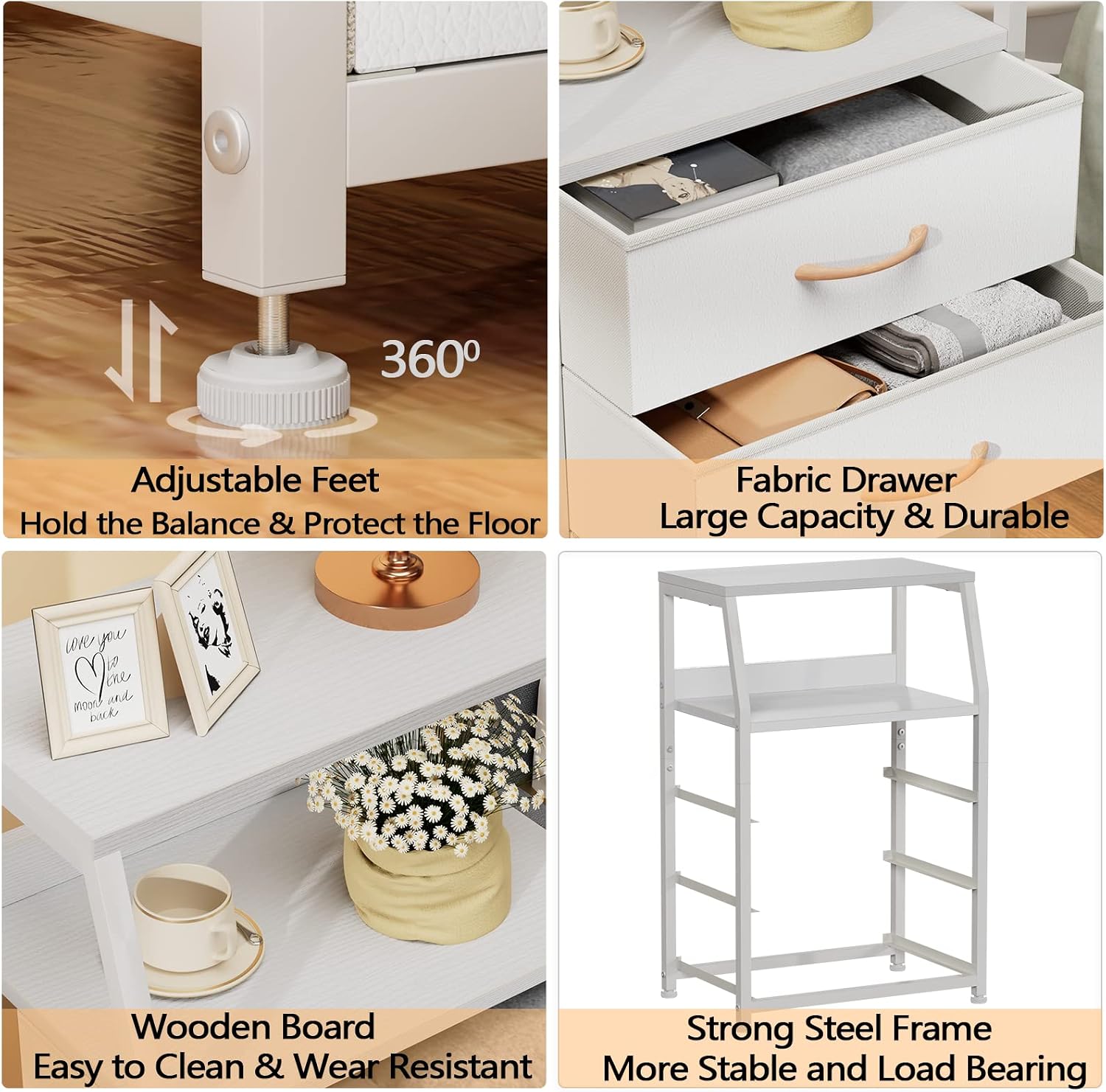 Wood Top Fabric Drawer Nightstand