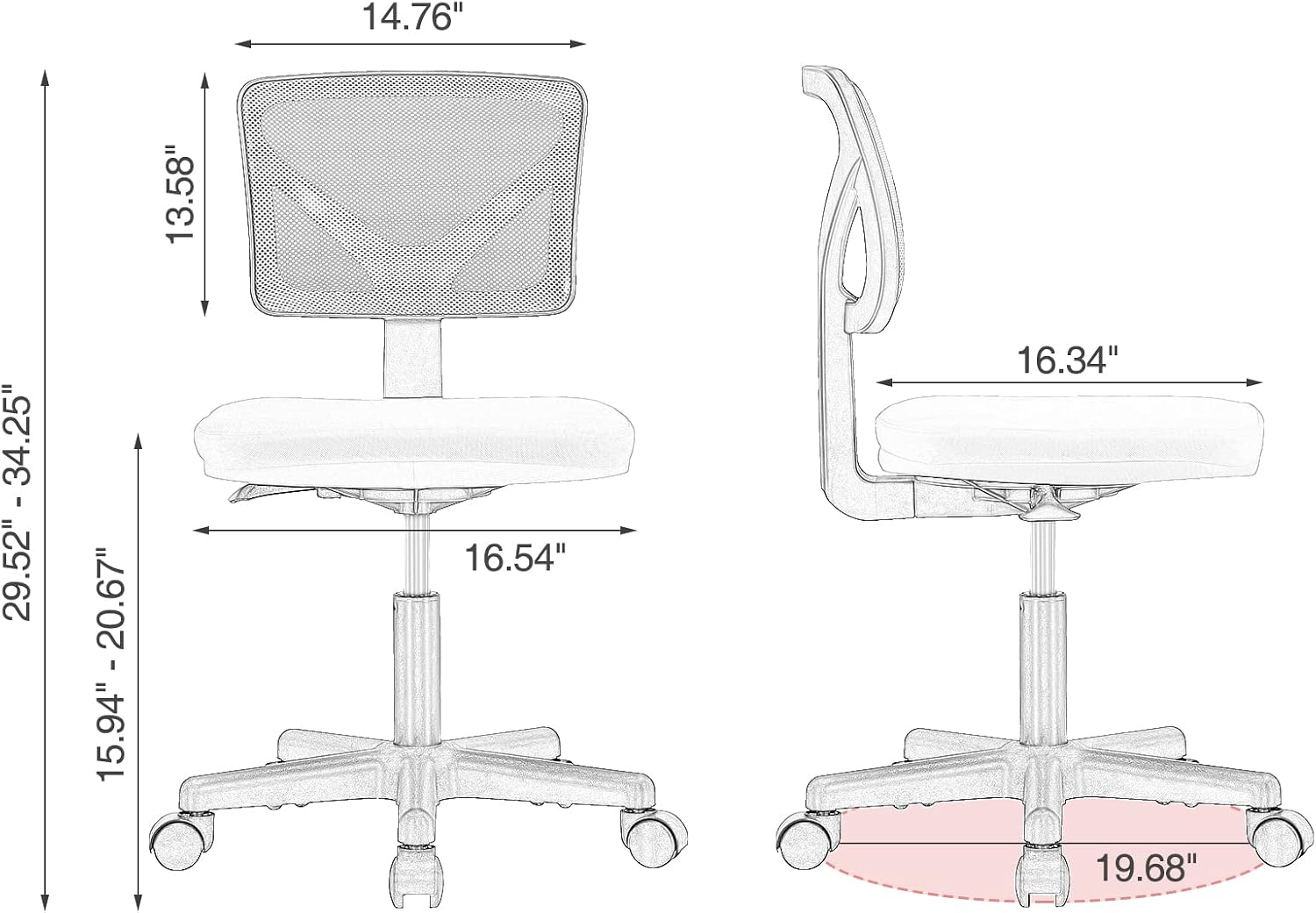 Mesh Adjustable Ergonomic Armless Chair
