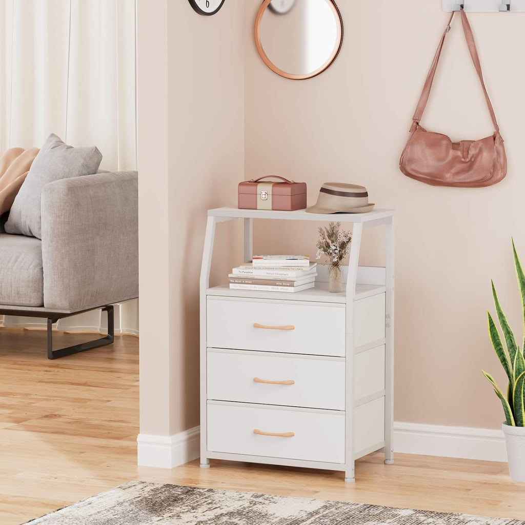 Wood Top Fabric Drawer Nightstand