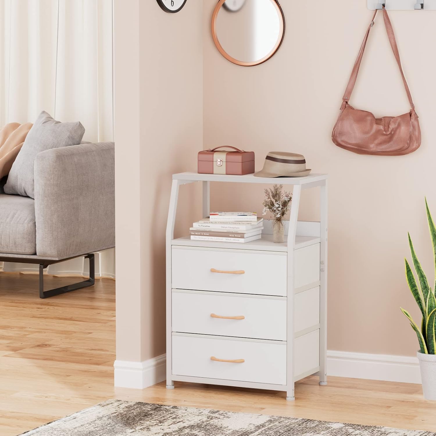 Wood Top Fabric Drawer Nightstand