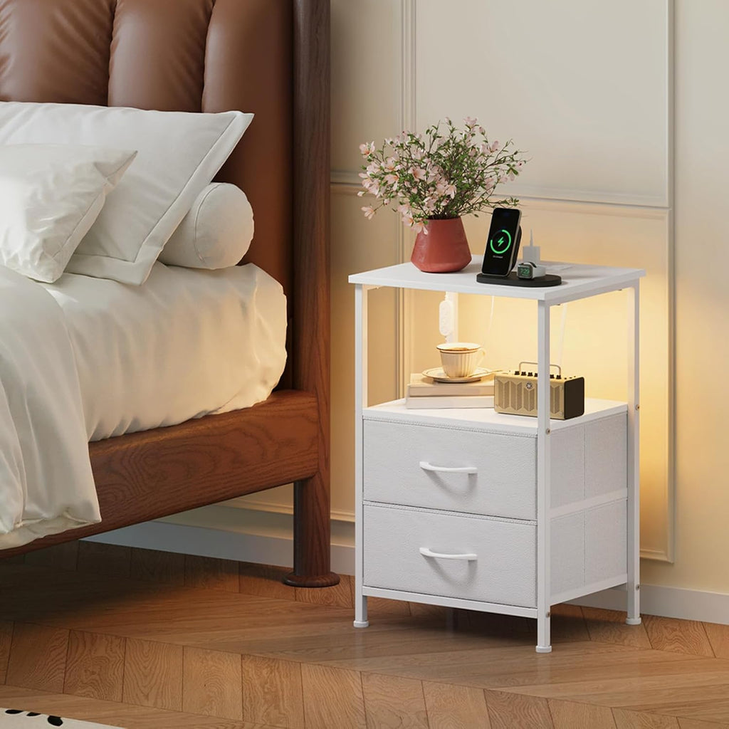 LED USB Fabric Drawer Nightstand