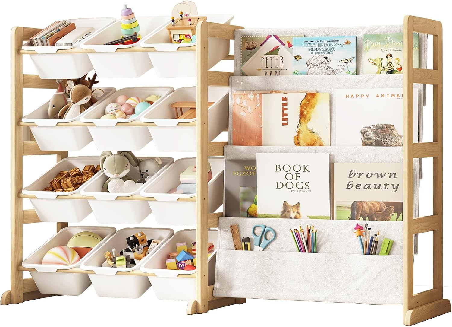 Wood 12 Bin Kids Toy Bookshelf