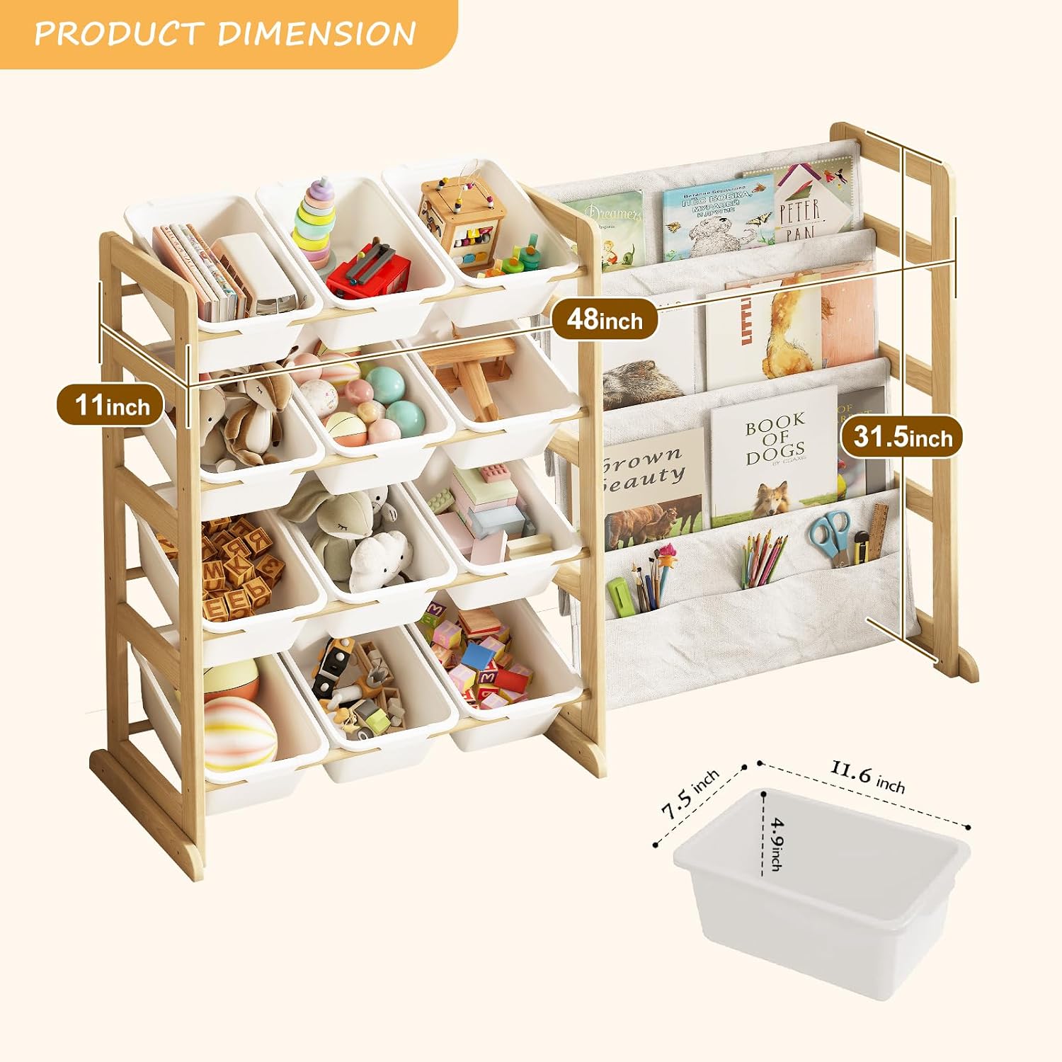 Wood 12 Bin Kids Toy Bookshelf