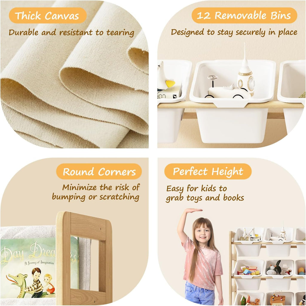 Wood 12 Bin Kids Toy Bookshelf