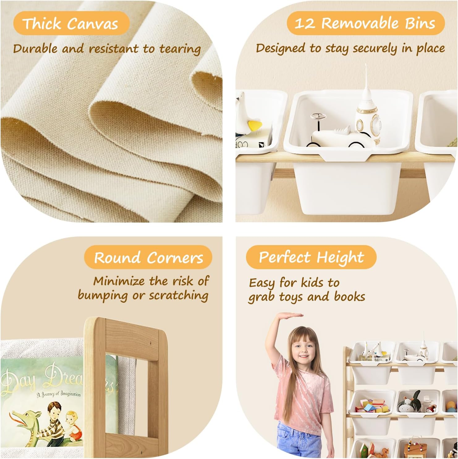 Wood 12 Bin Kids Toy Bookshelf