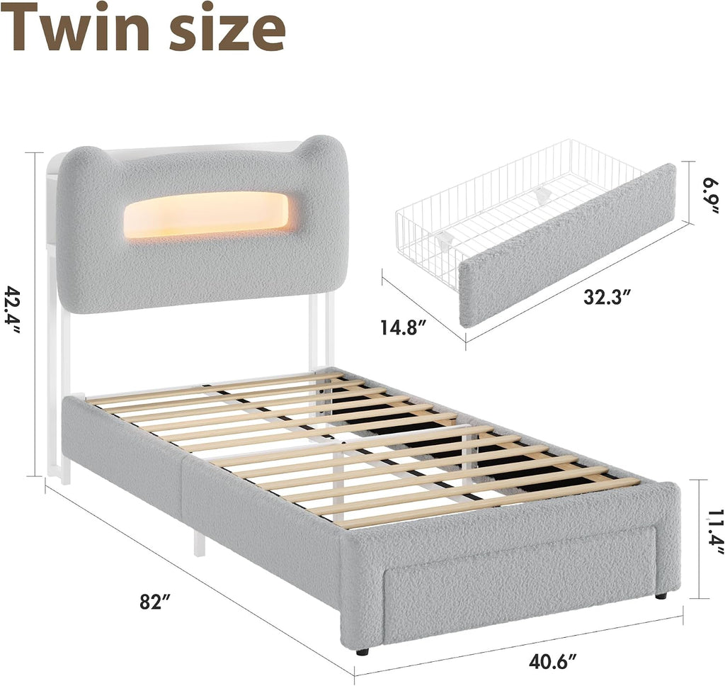 LED Upholstered Twin Storage Bed