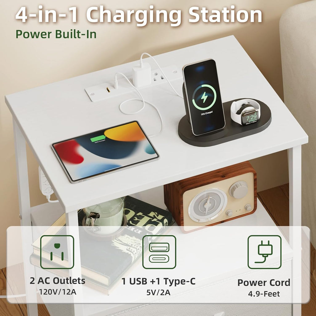 LED USB Fabric Drawer Nightstand
