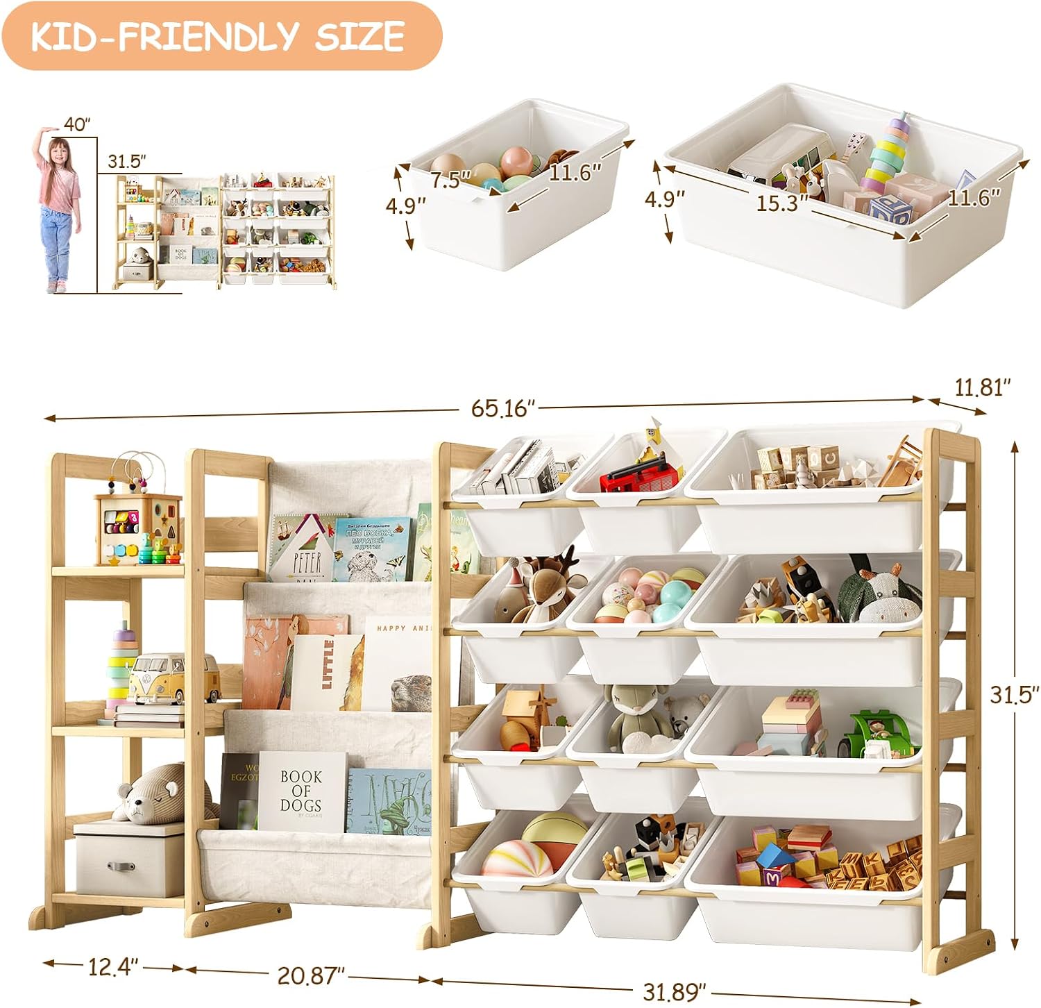 12 Bin Kids Book Toy Storage Rack