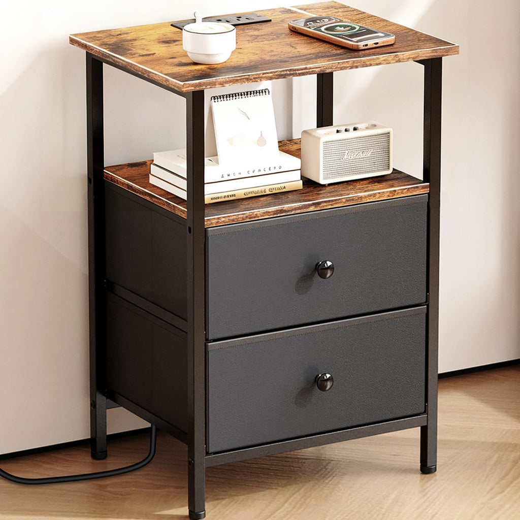USB Charging Fabric Drawer Nightstand