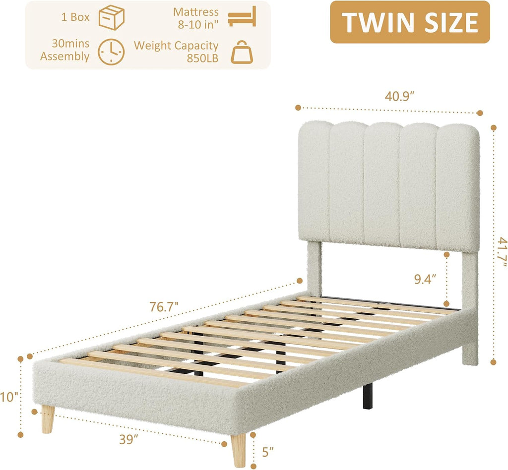Boucle Upholstered Twin Platform Bed