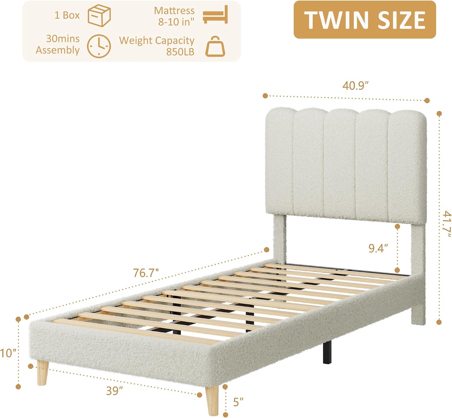 Boucle Upholstered Twin Platform Bed
