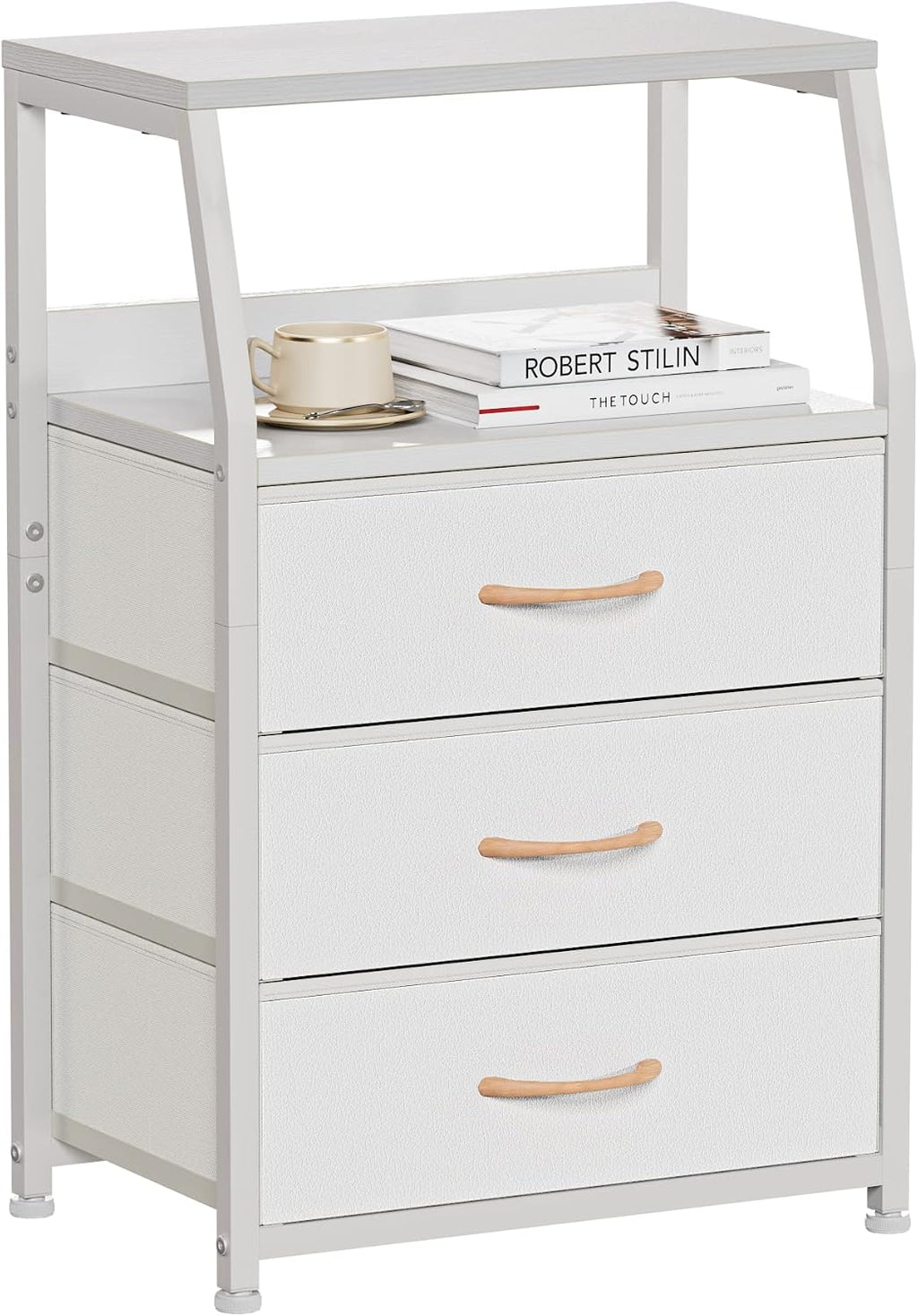 Wood Top Fabric Drawer Nightstand