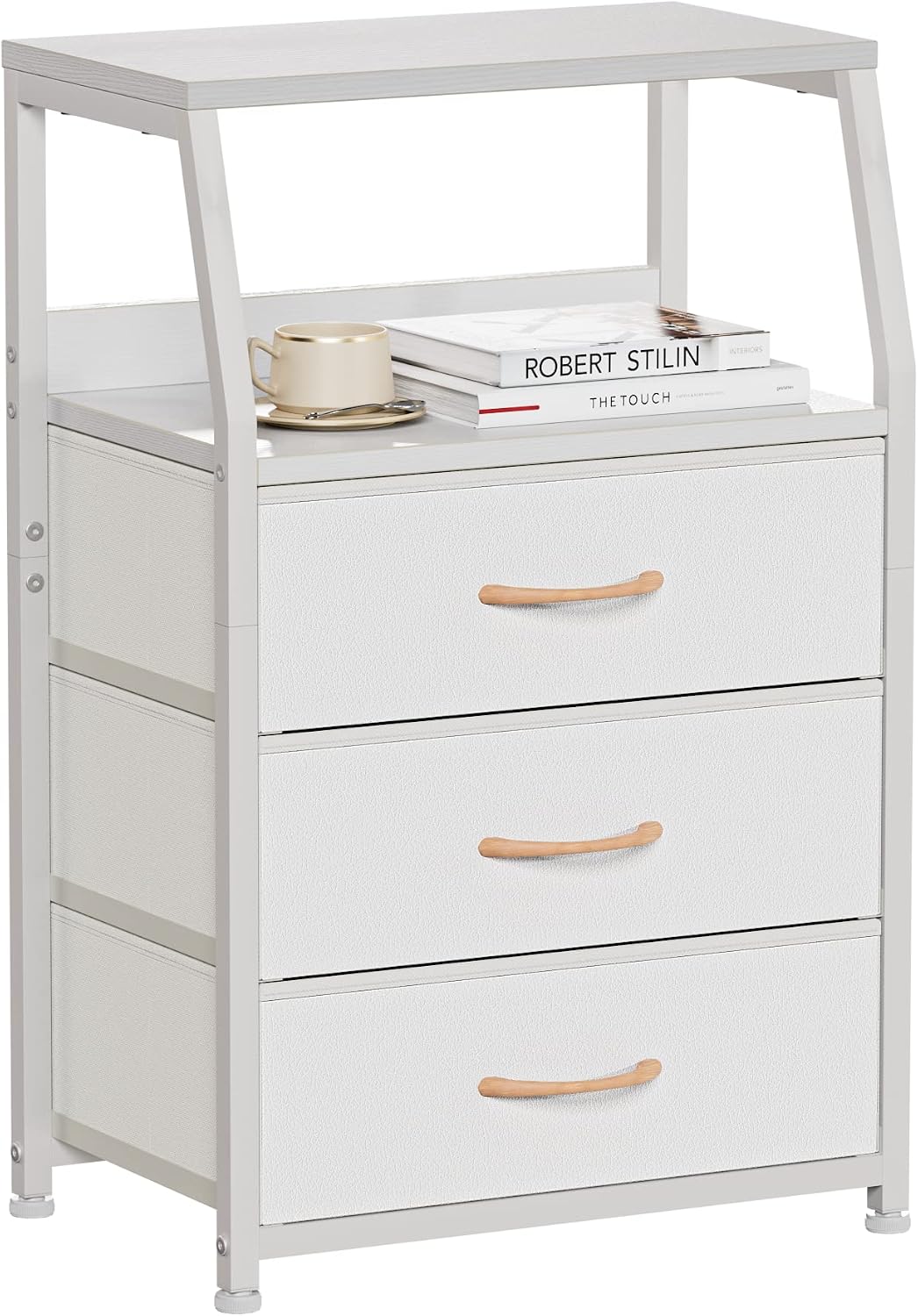 Wood Top Fabric Drawer Nightstand