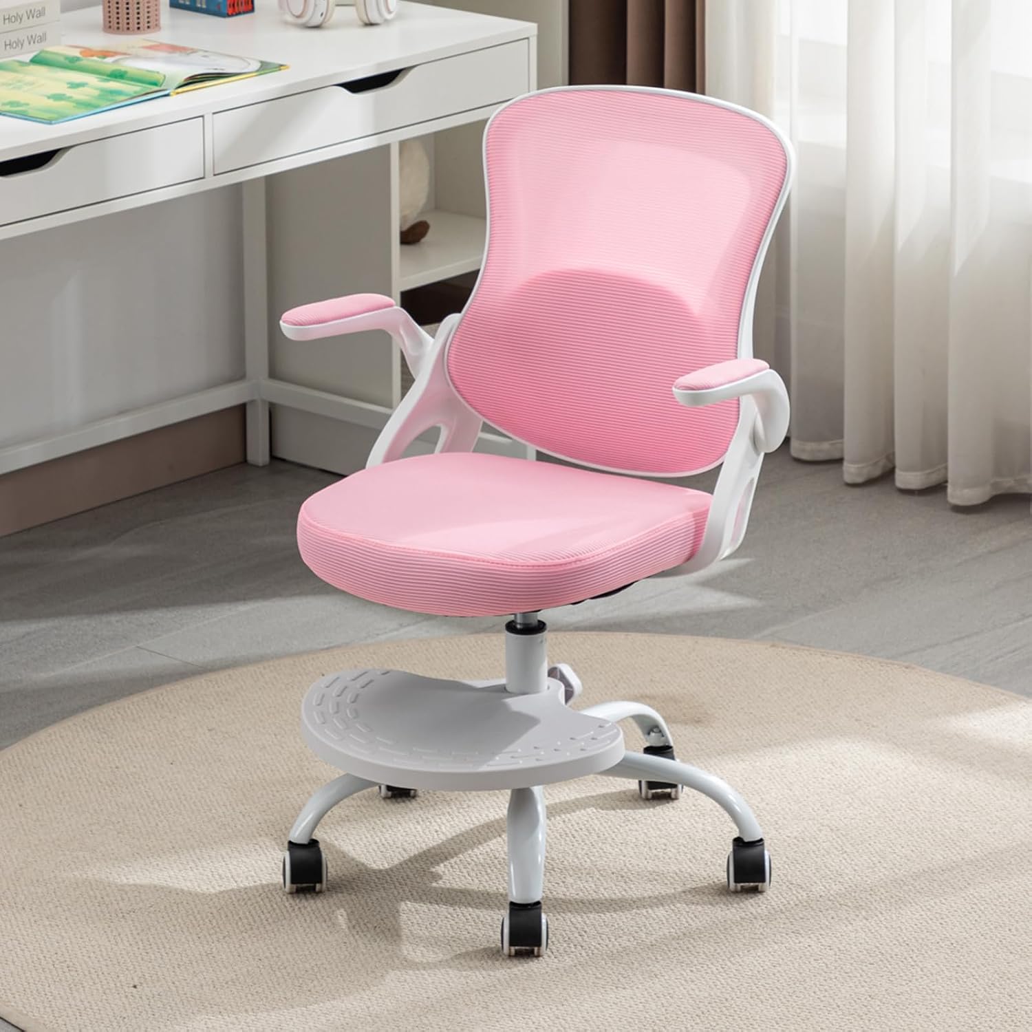 Mesh Pink Adjustable Kids Swivel Chair