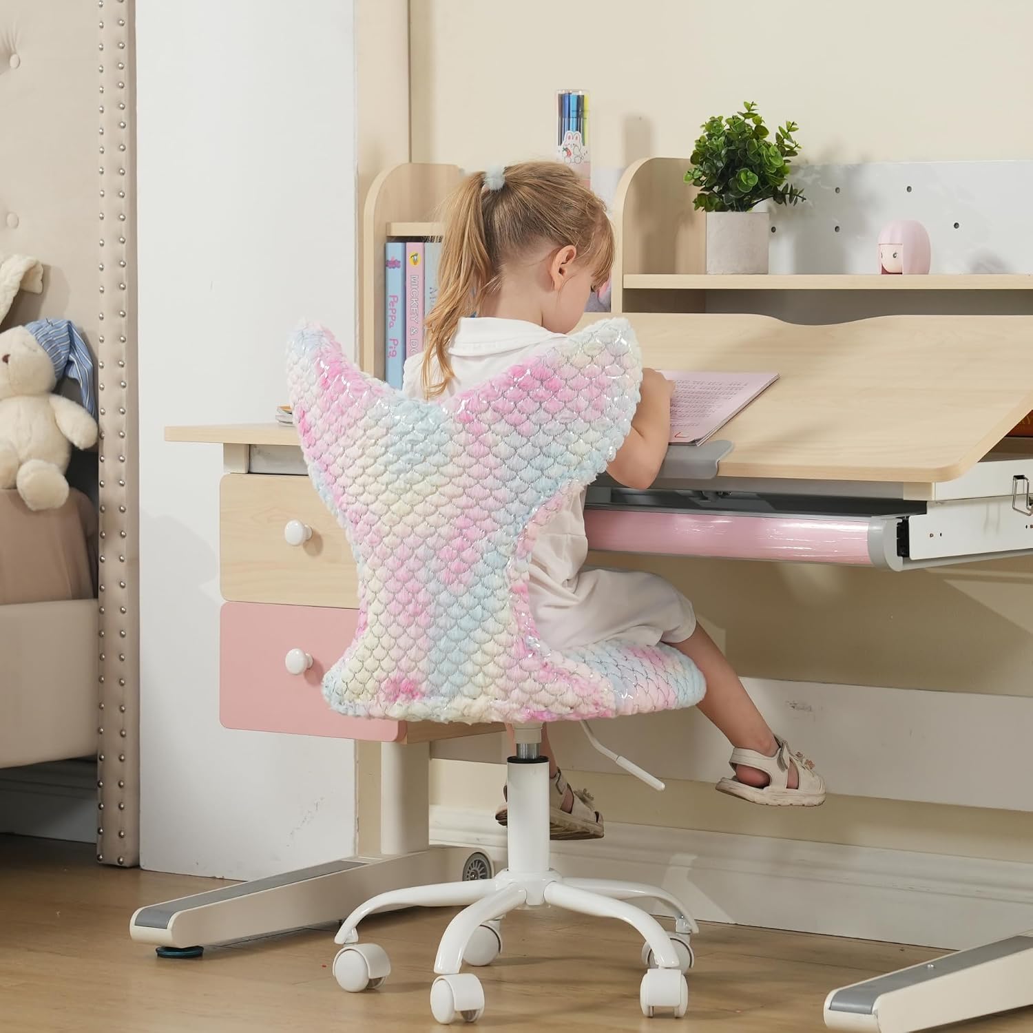 Fuzzy Pink Adjustable Kids Swivel Chair