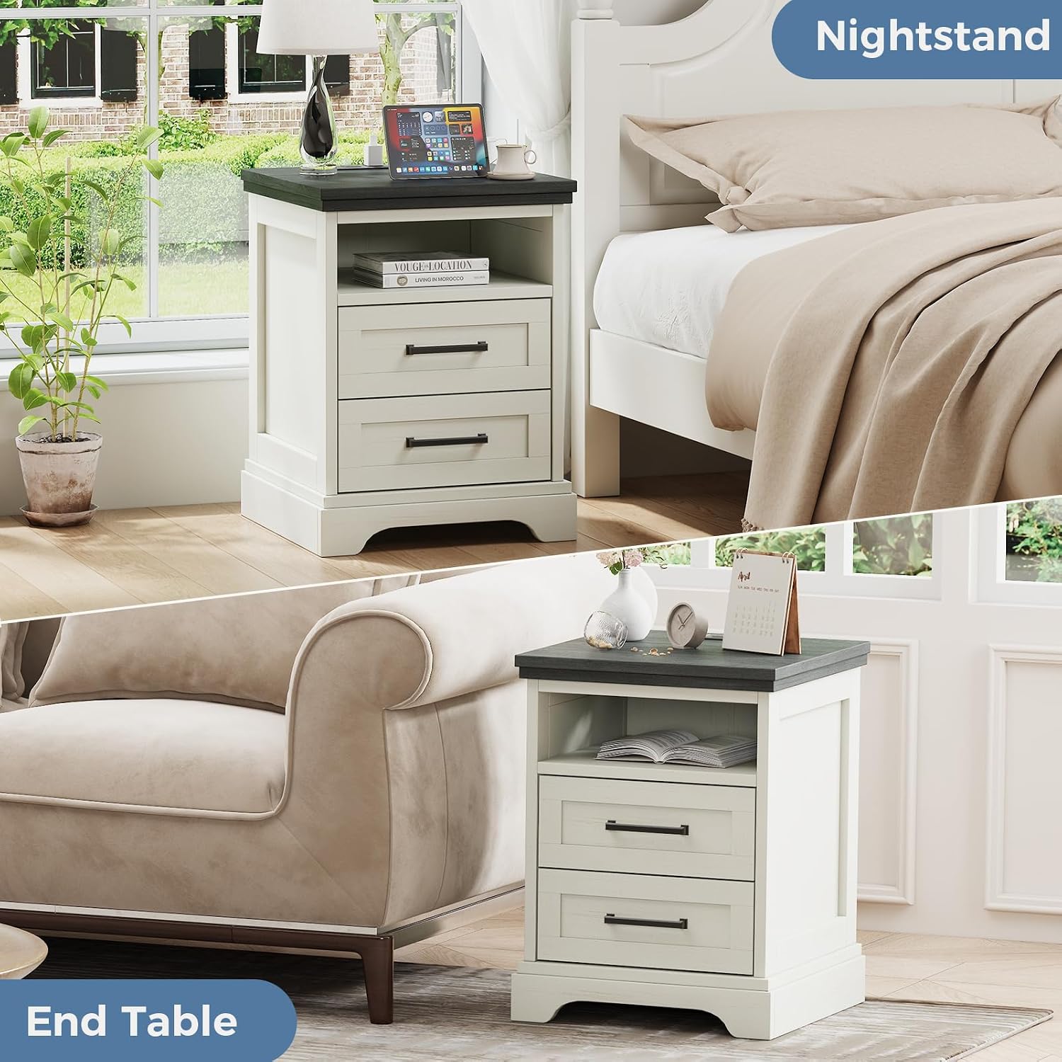 USB Farmhouse Storage Nightstand