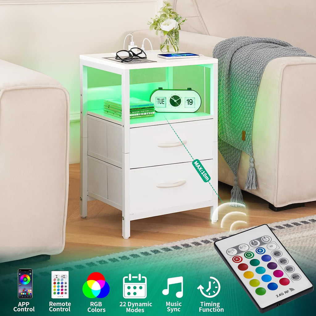 LED USB Fabric Drawer Nightstand