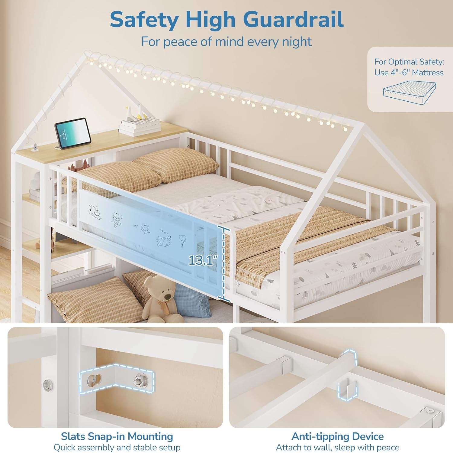 Metal House Twin Storage Bunk Bed