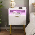LED USB Fluted White Nightstand