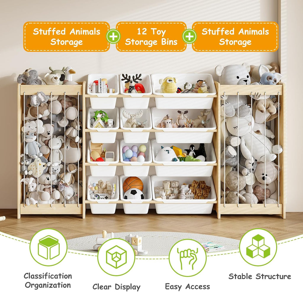 Wood 12 Bin Double Sided Toy Storage