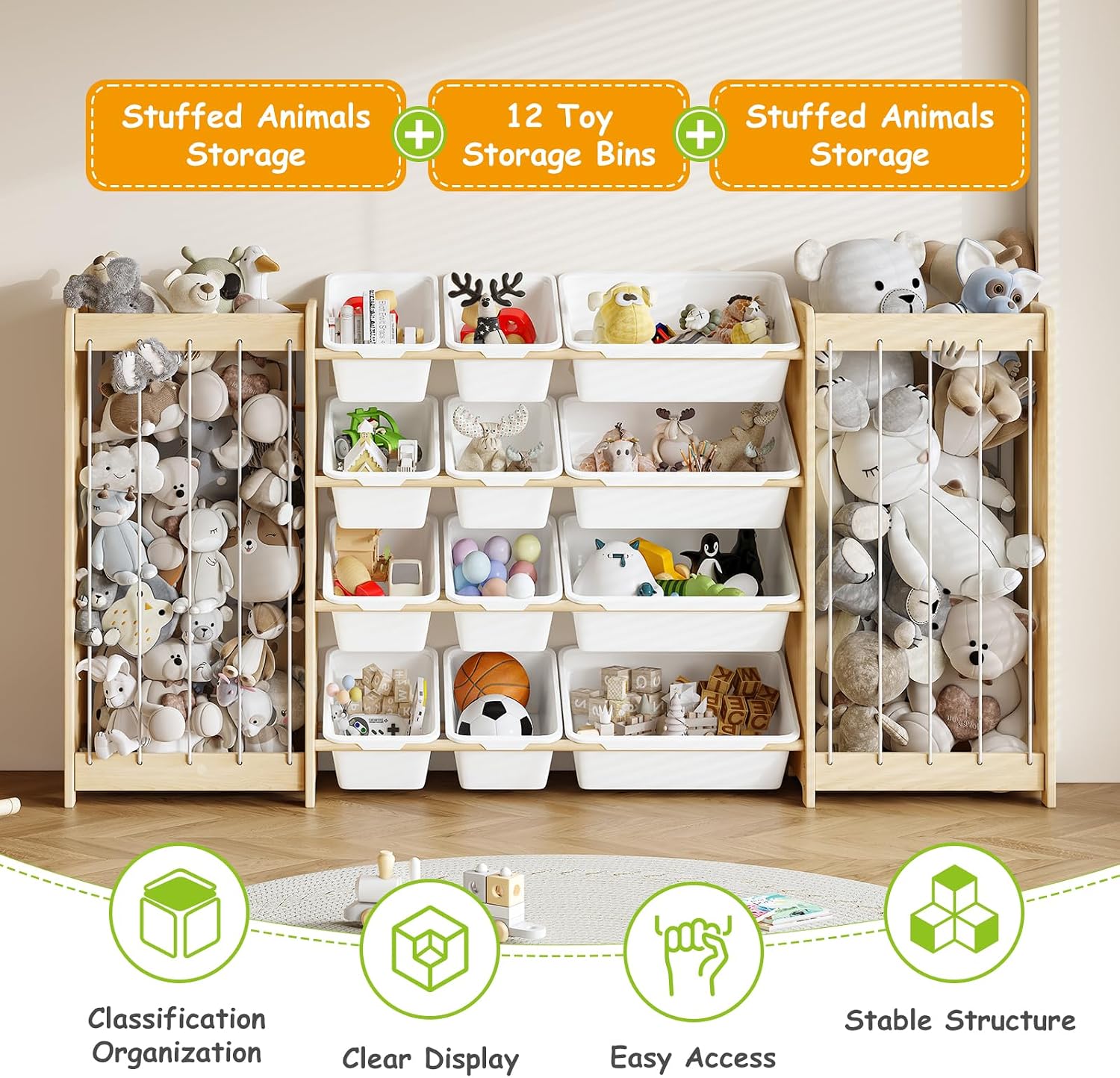 Wood 12 Bin Double Sided Toy Storage