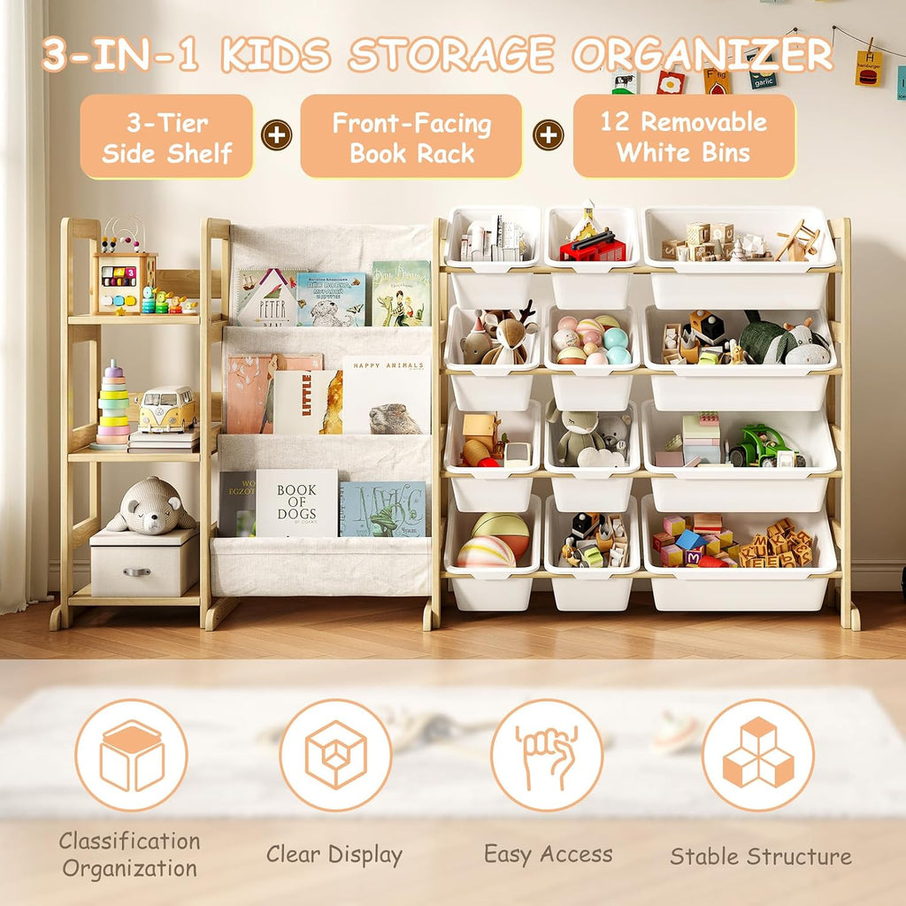 12 Bin Kids Book Toy Storage Rack
