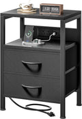 USB Fabric Drawer Black Nightstand