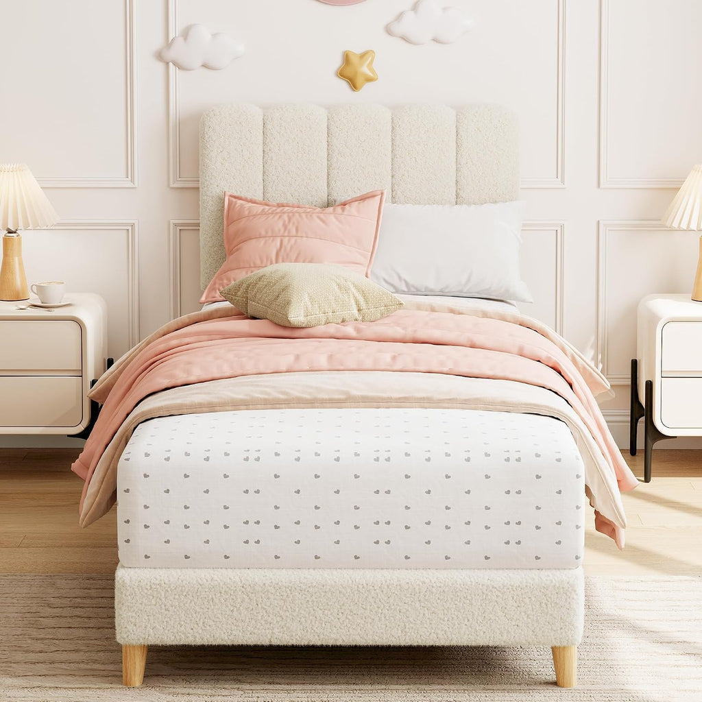 Boucle Upholstered Twin Platform Bed