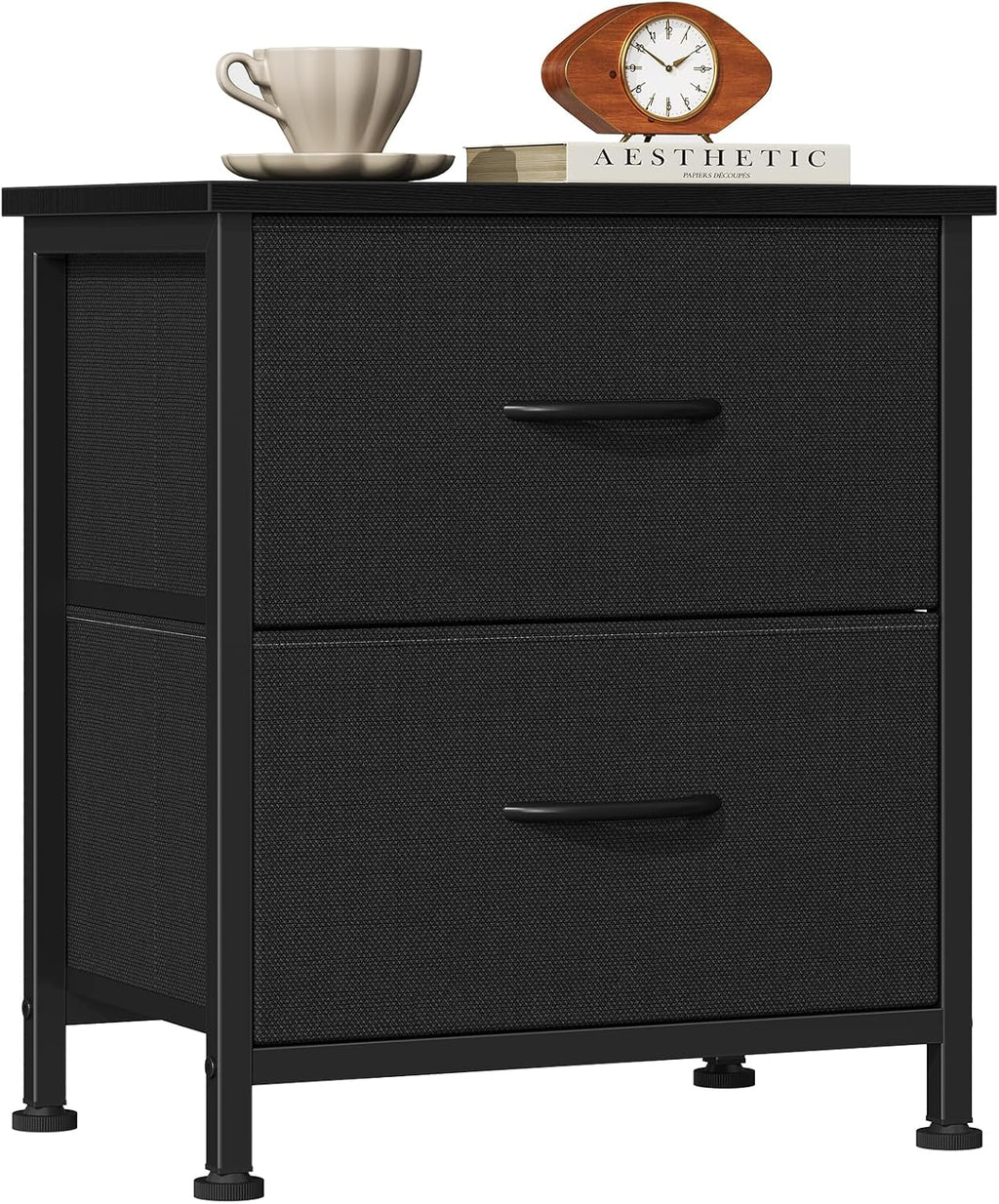 Wood Top Black Drawer Nightstand