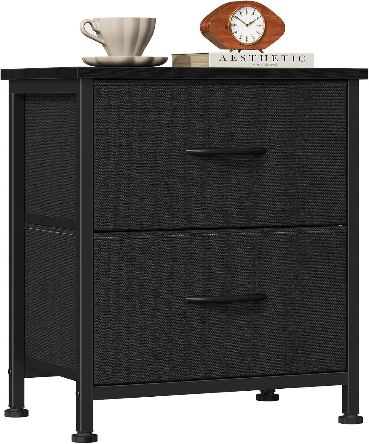 Wood Top Black Drawer Nightstand