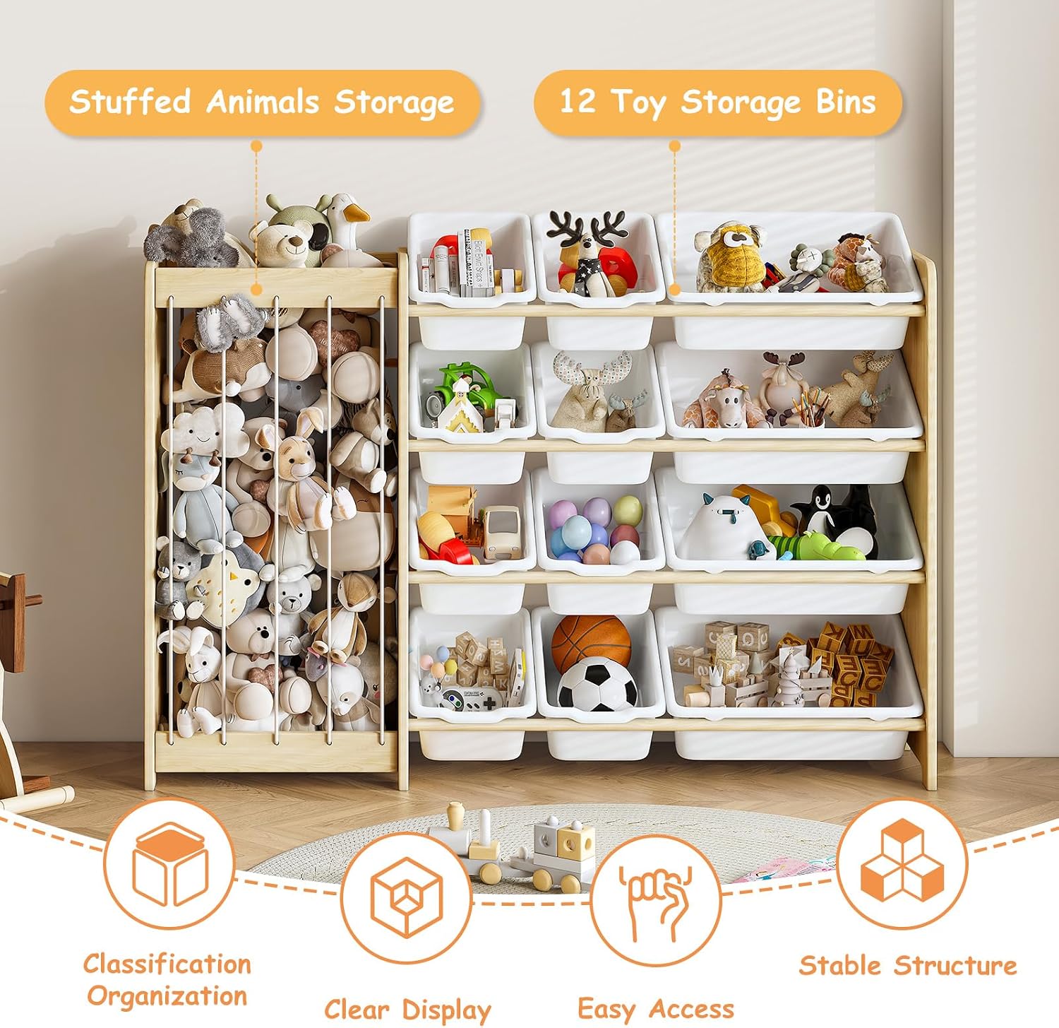 Wood 12 Bin Toy Storage Rack