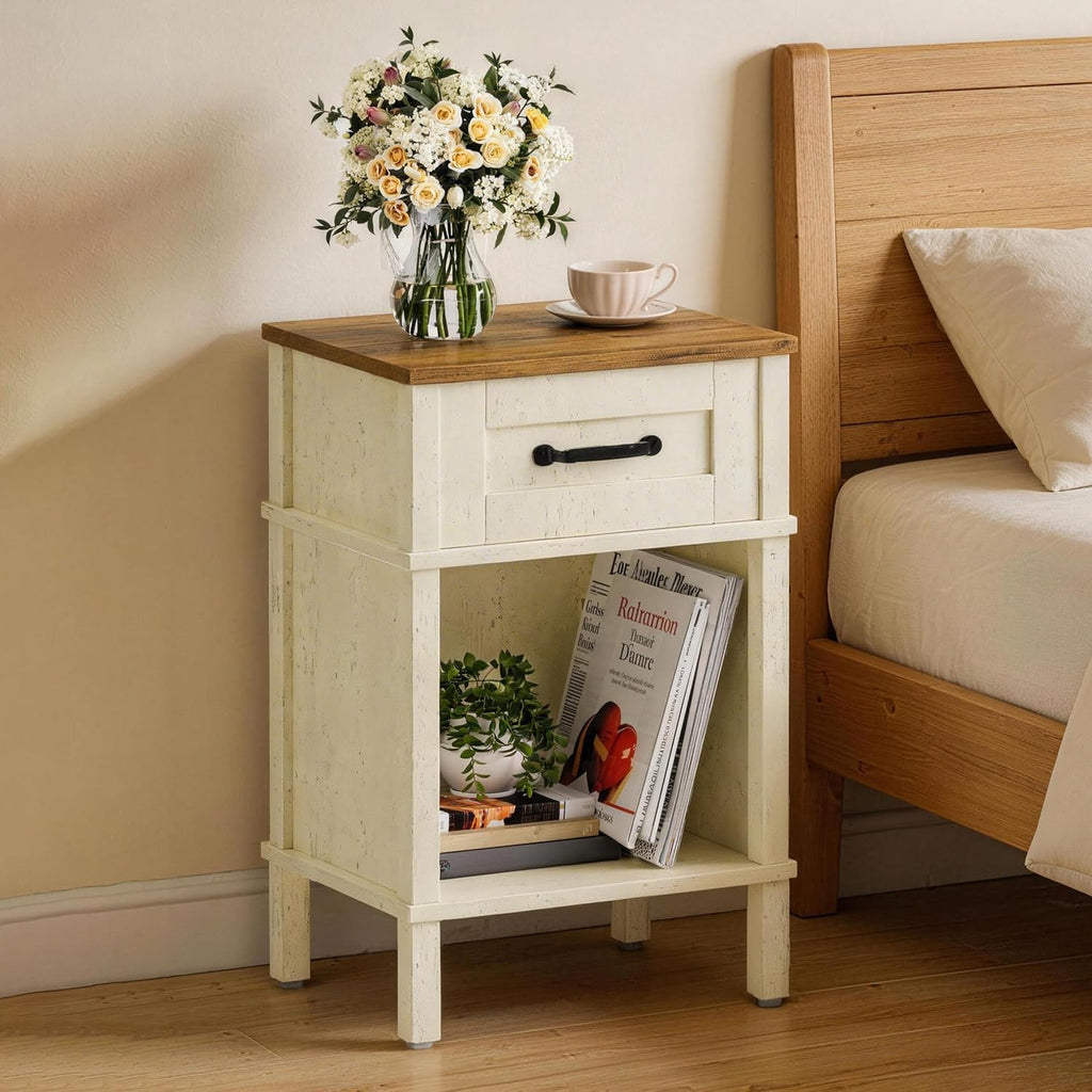 Farmhouse White Storage Nightstand