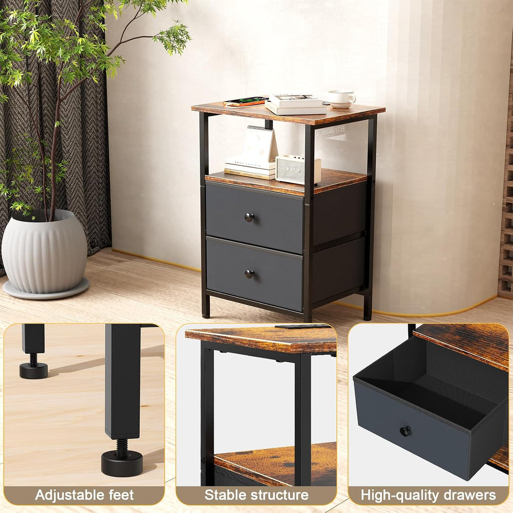 USB Charging Fabric Drawer Nightstand