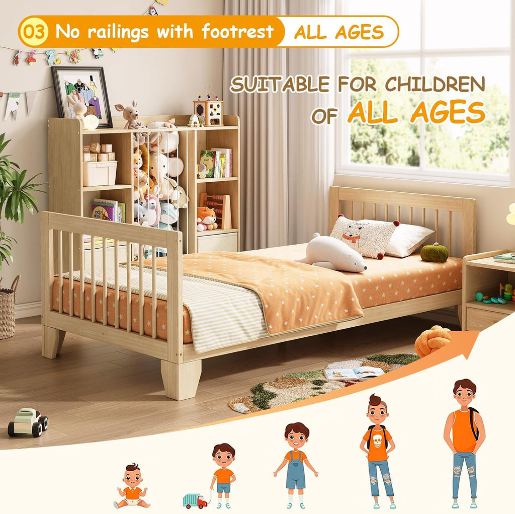 Wood Guardrail Twin Toddler Floor Bed