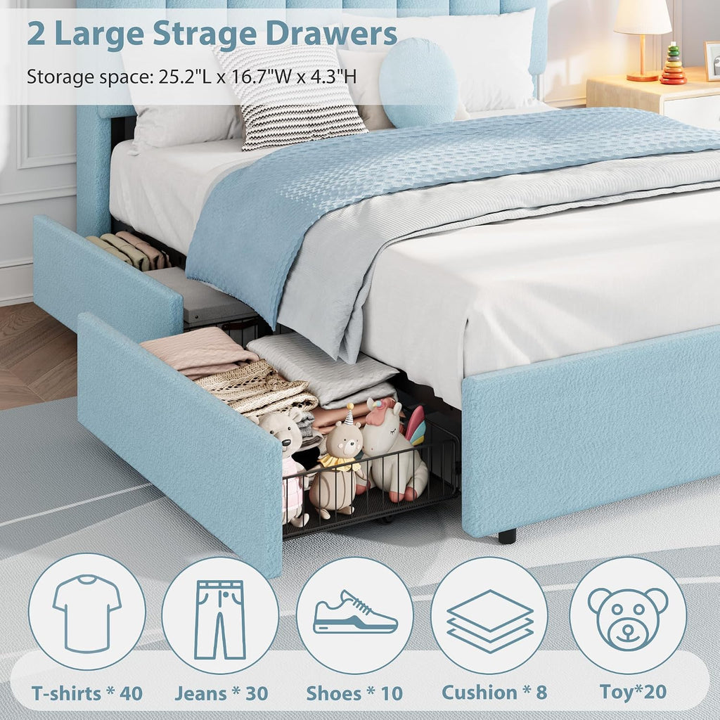 LED Upholstered Full Storage Bed