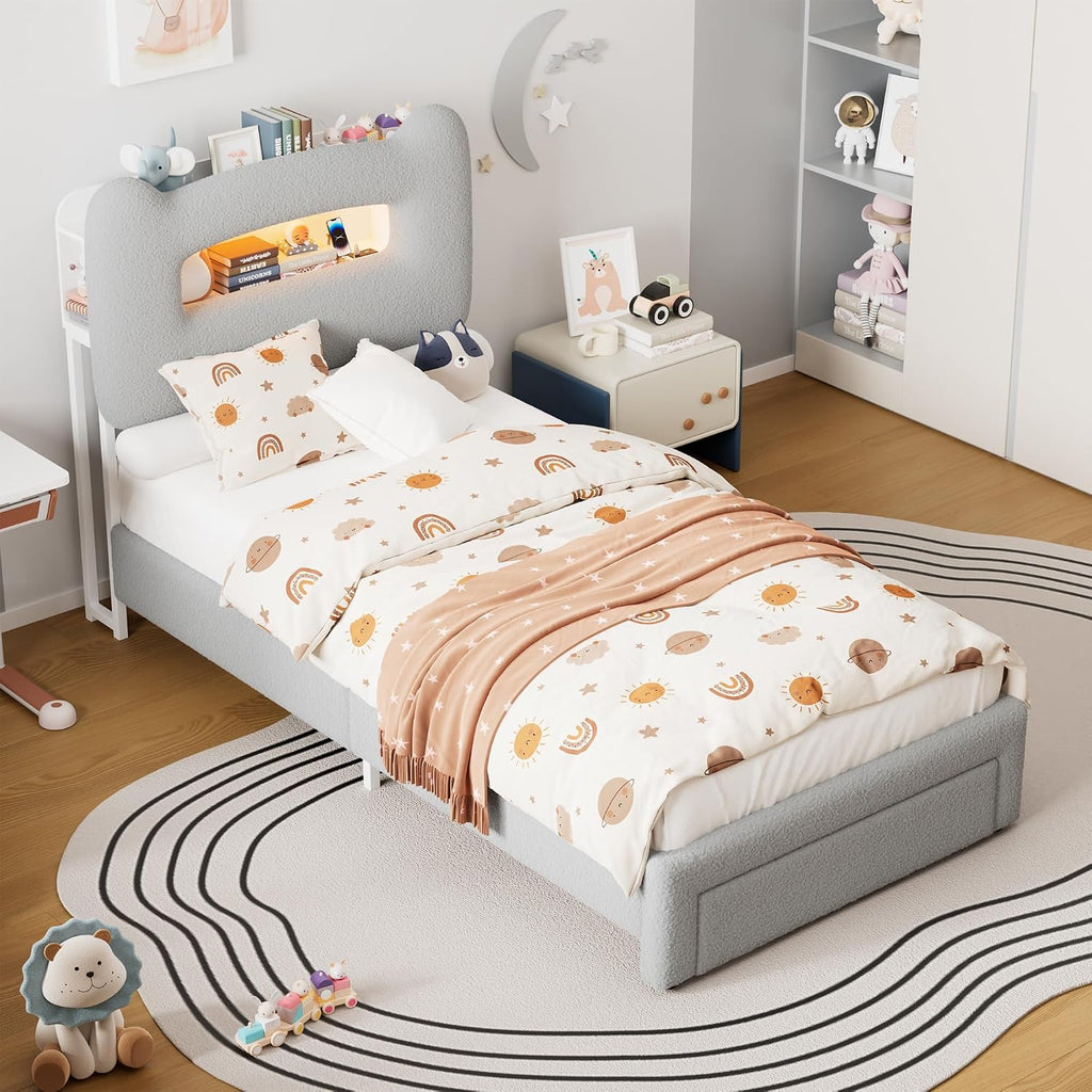 LED Upholstered Twin Storage Bed