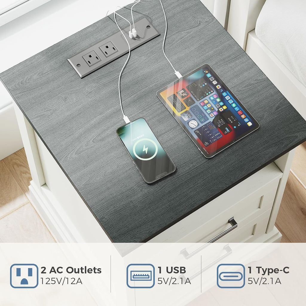 USB Farmhouse Storage Nightstand