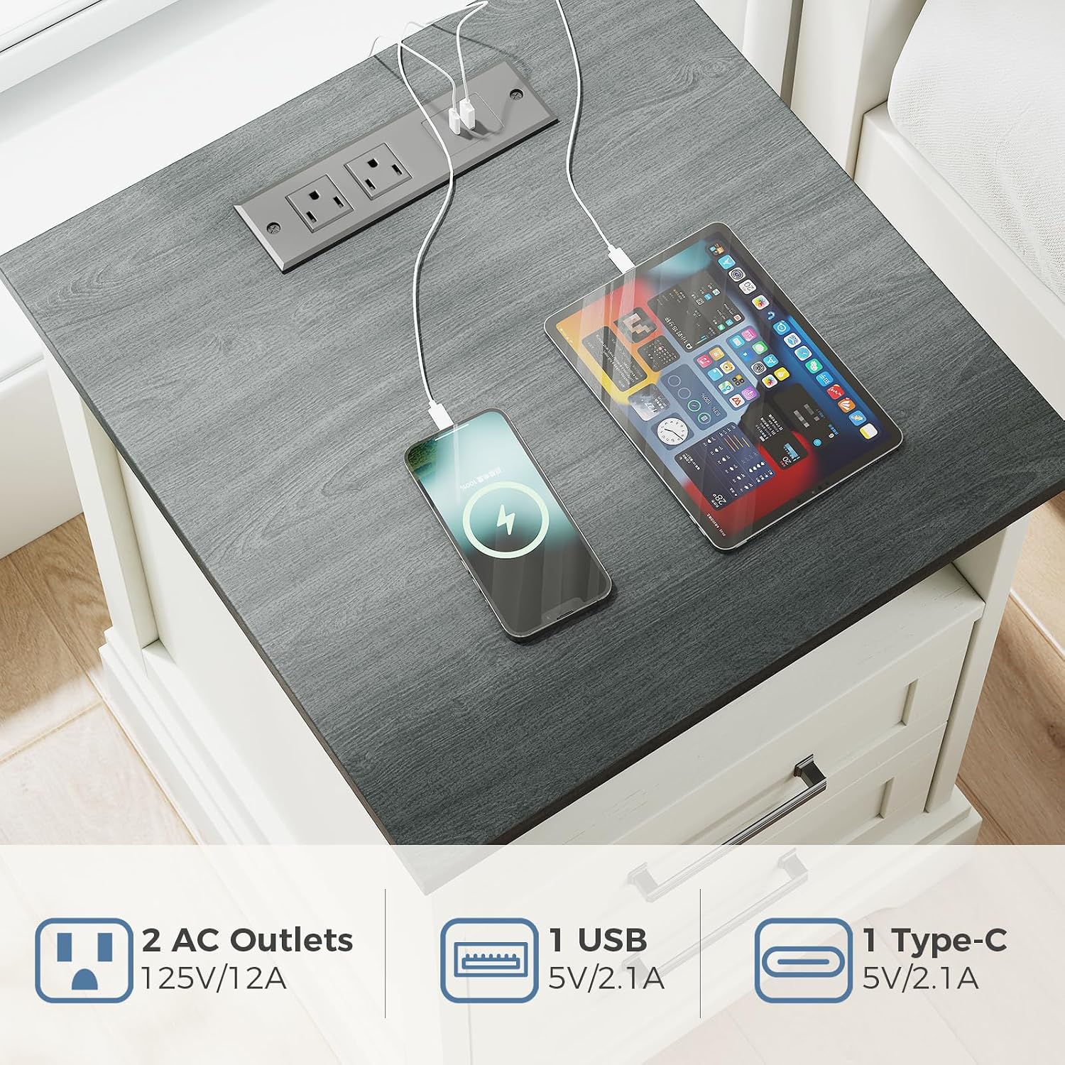 USB Farmhouse Storage Nightstand