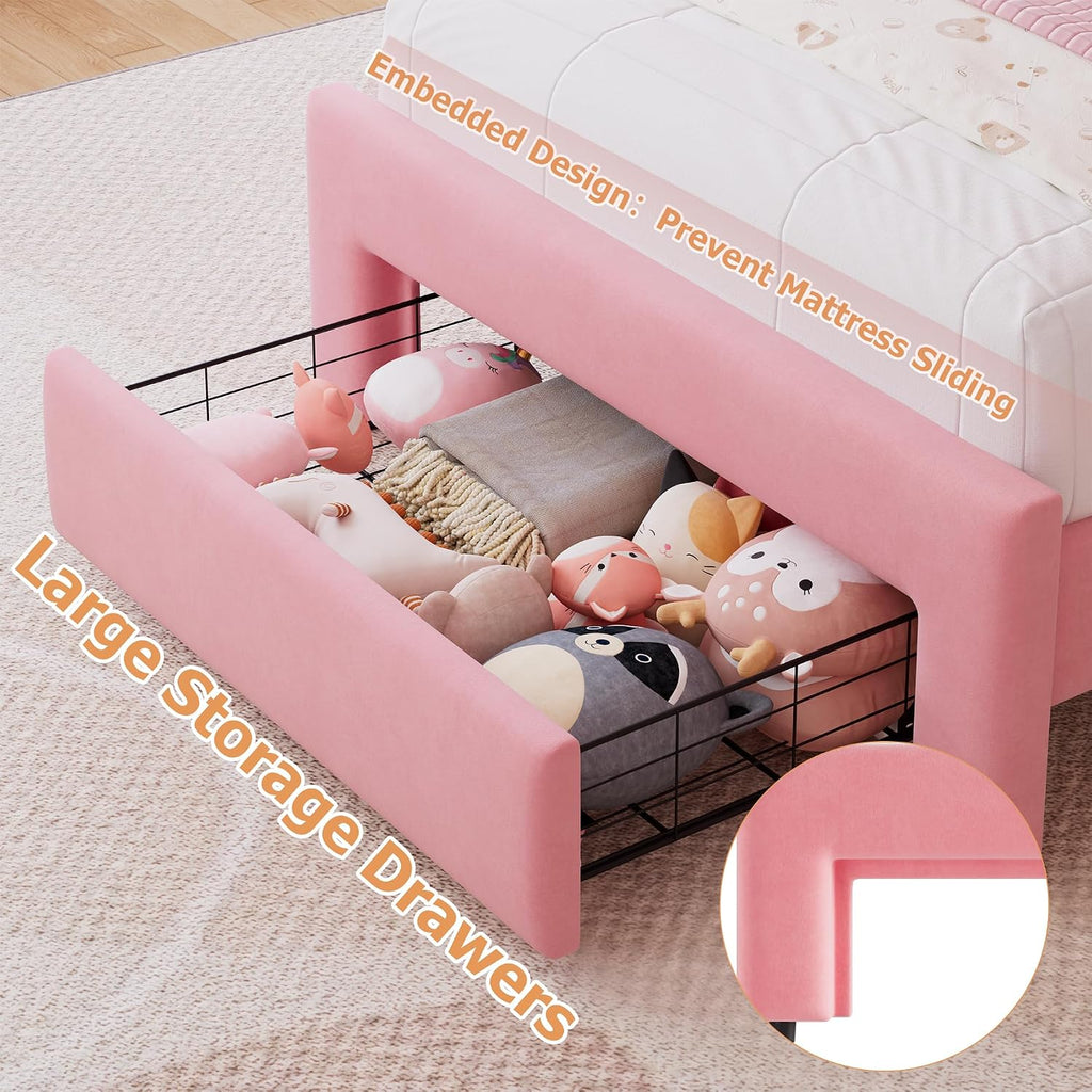 Velvet LED Twin Storage Princess Bed