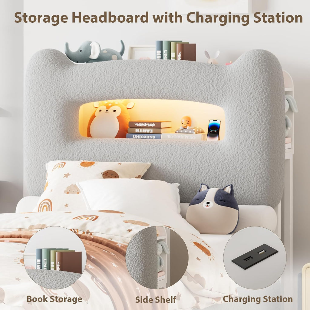 LED Upholstered Twin Storage Bed